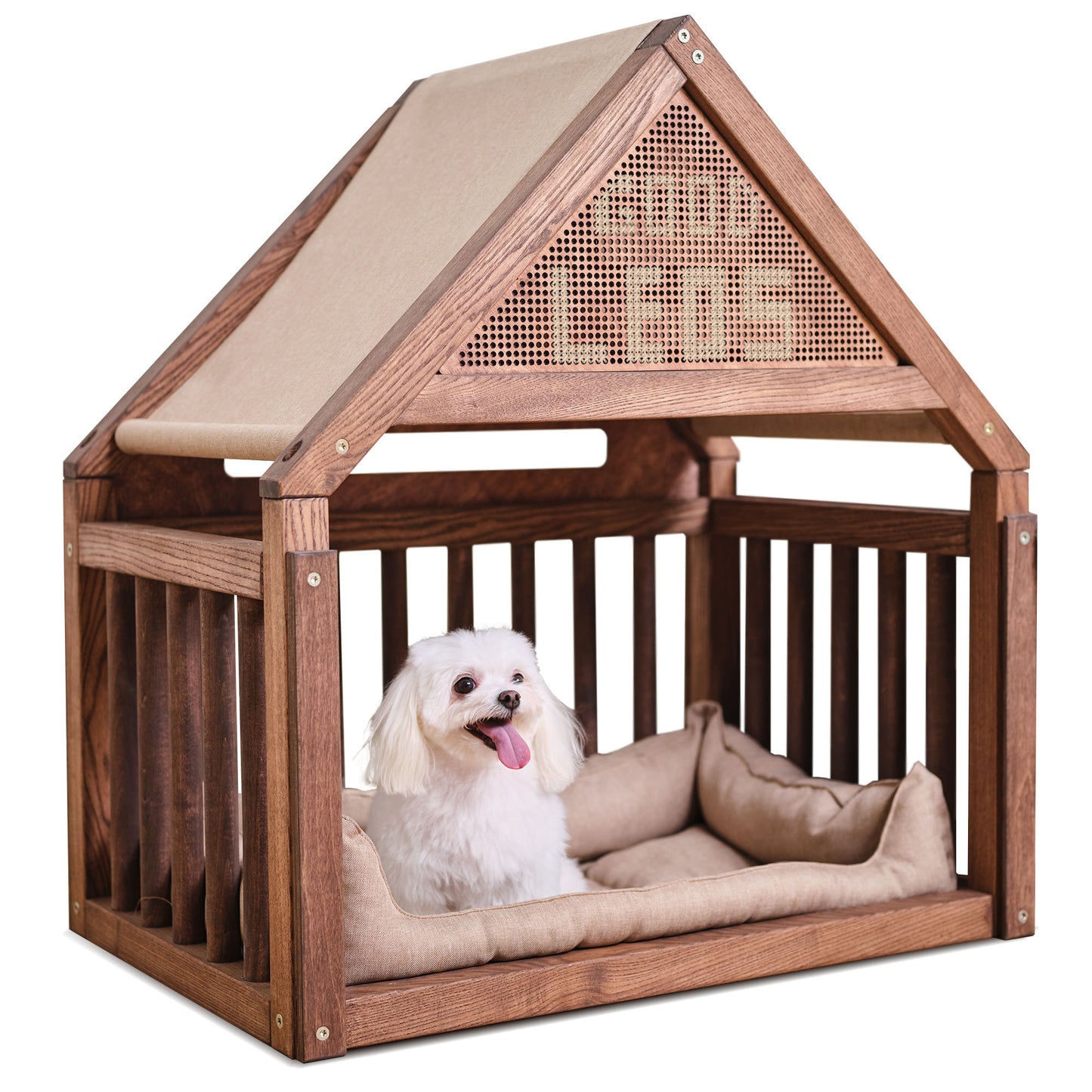 Wooden Dog Сage House with Cozy Pillow