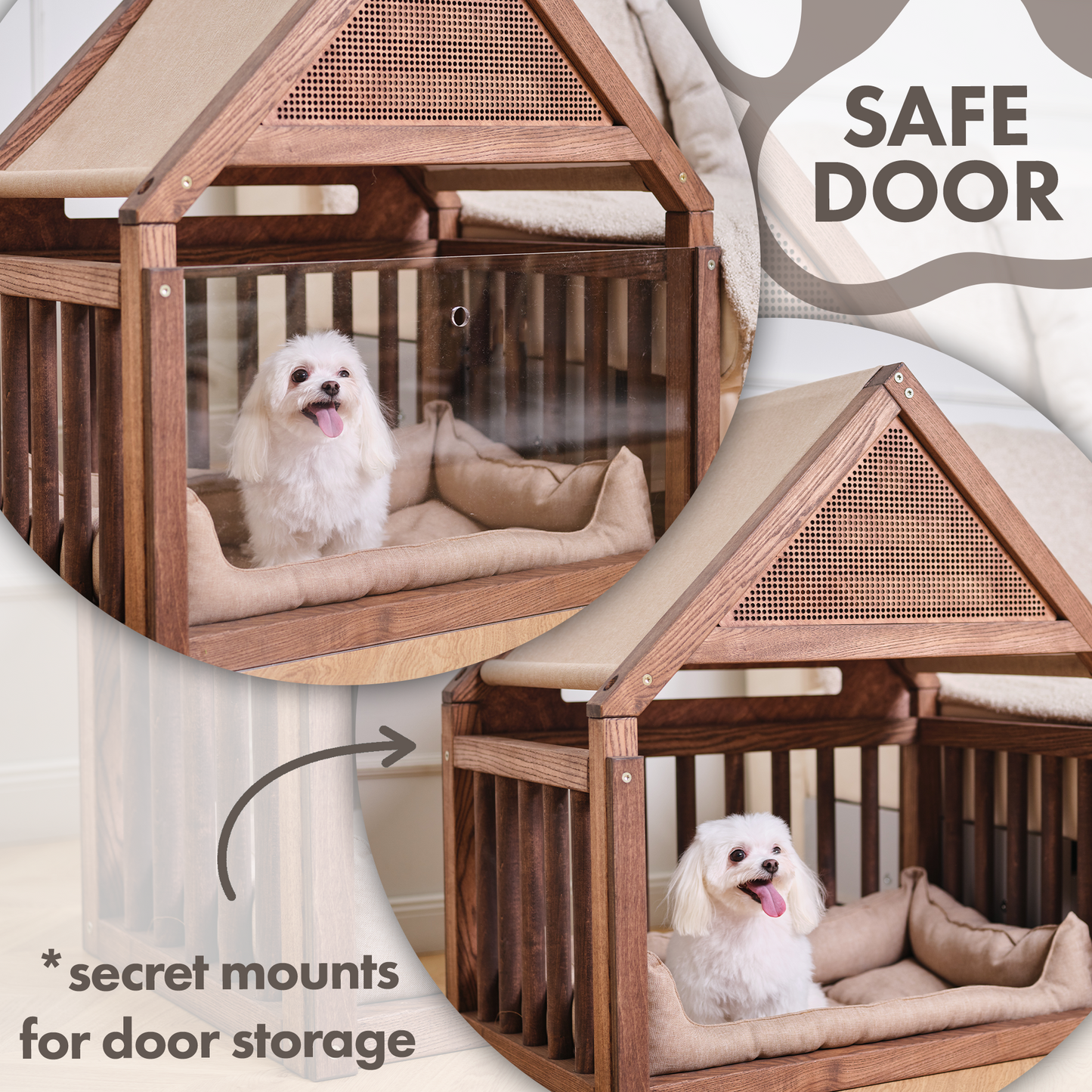 Wooden Dog Сage House with Cozy Pillow