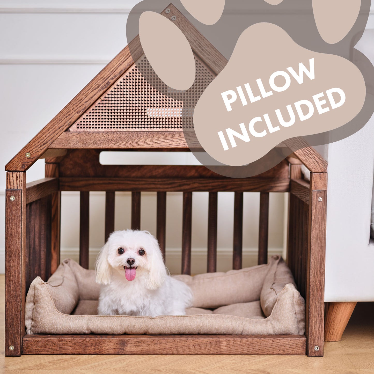 Wooden Dog Сage House with Cozy Pillow
