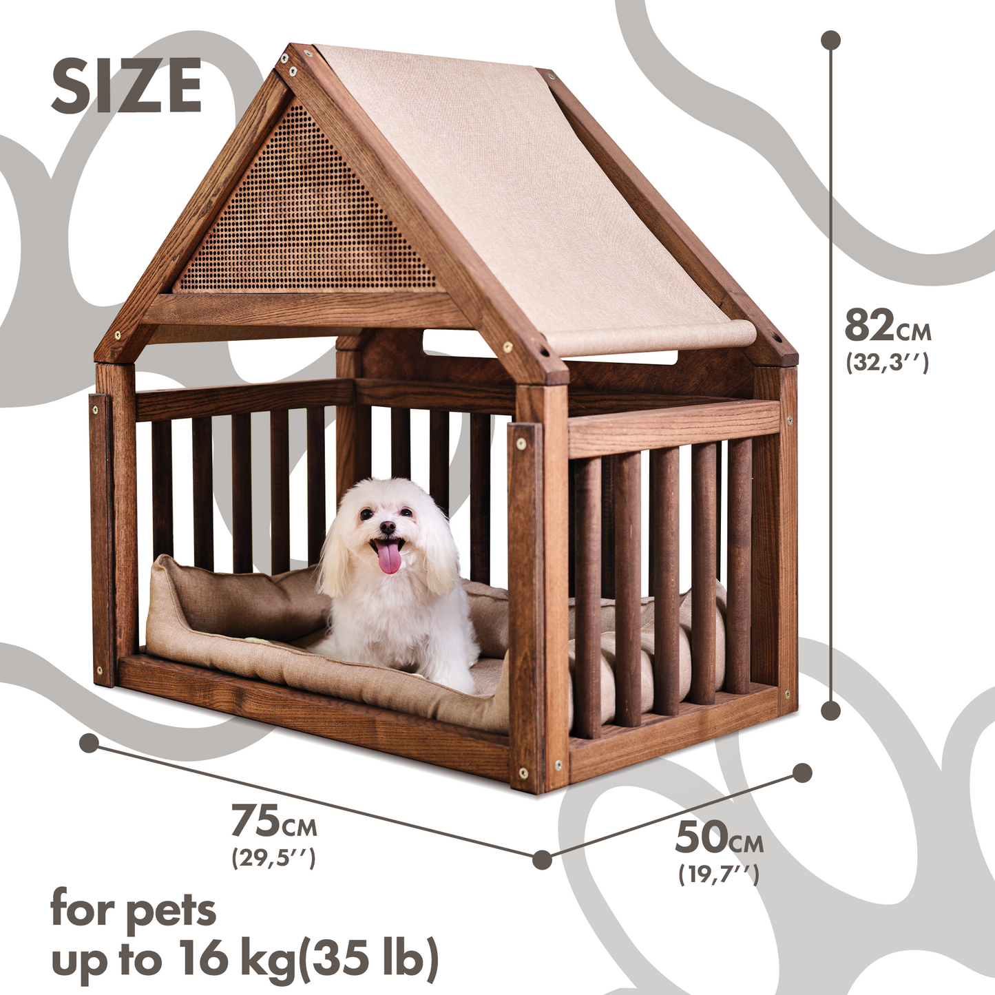 Wooden Dog Сage House with Cozy Pillow