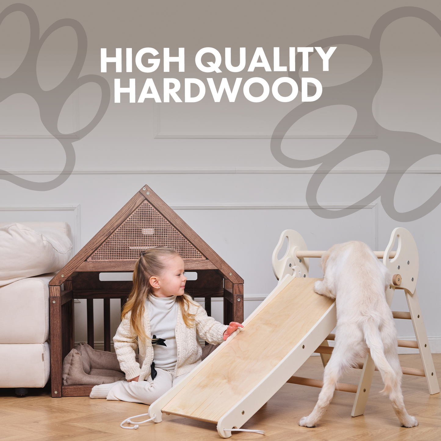 Wooden Dog Сage House with Cozy Pillow