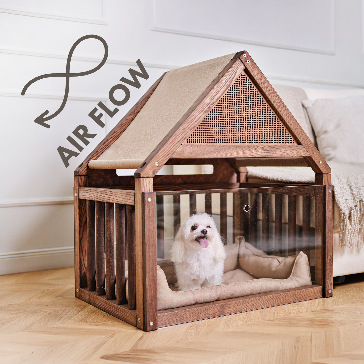 Wooden Dog Сage House with Cozy Pillow