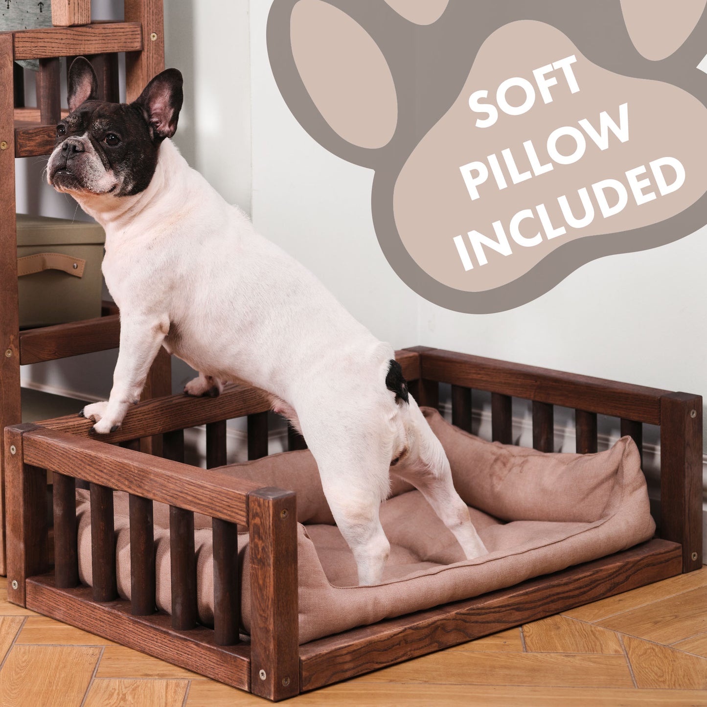 Wooden Dog Bed with Pillow