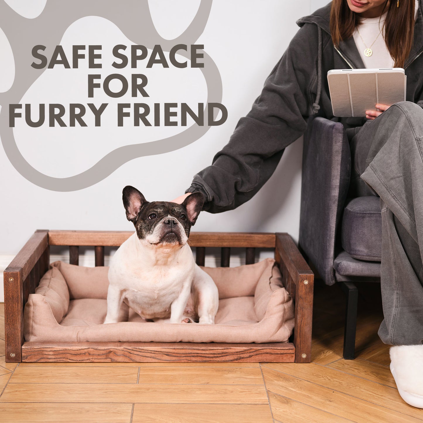 Wooden Dog Bed with Pillow