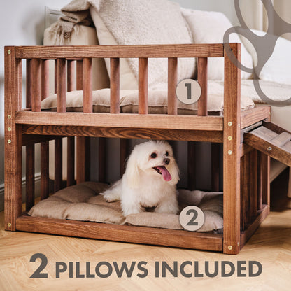 Wooden Dog Bed Platform with Cozy Pillows