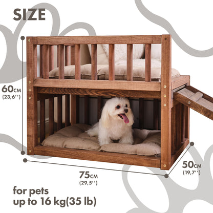 Wooden Dog Bed Platform with Cozy Pillows