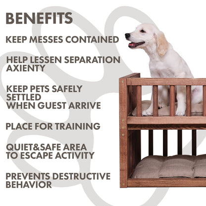 Wooden Dog Bed Platform with Cozy Pillows