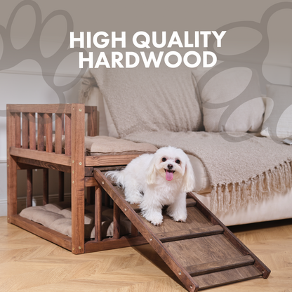 Wooden Dog Bed Platform with Cozy Pillows