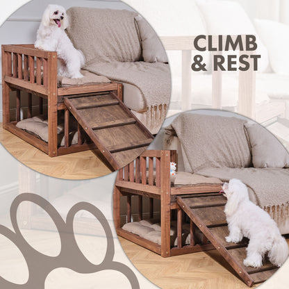 Wooden Dog Bed Platform with Cozy Pillows