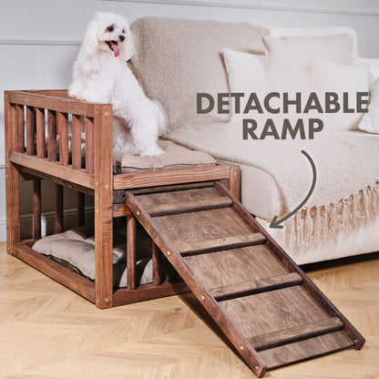 Wooden Dog Bed Platform with Cozy Pillows