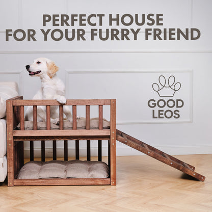 Wooden Dog Bed Platform with Cozy Pillows